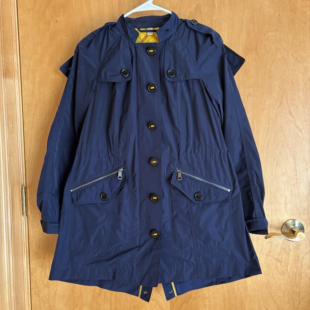Burberry Brit Women's Size 4 US Blue Yellow Rain Hoodie Jacket